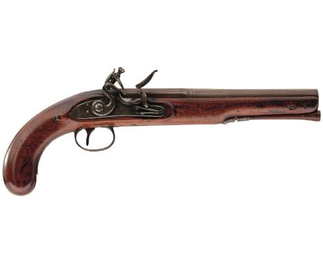 A 16-BORE FLINTLOCK DUELLING OR HOLSTER PISTOL BY MANTON OF GRANTHAM, 9inch sighted two-stage barrel, octagonal at the breech