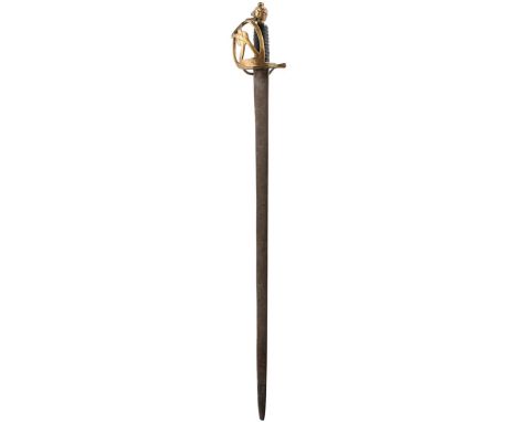 AN 18TH CENTURY PRUSSIAN CAVALRY SWORD, 85cm blade, tip rounded, characteristic brass hilt composed of four bars, the looping