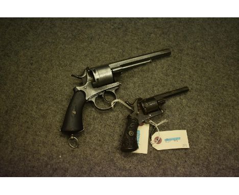 A SIX-SHOT BELGIAN PINFIRE REVOLVER, 5.75inch sighted octagonal barrel stamped with the serial no. T3825, plain cylinder, the