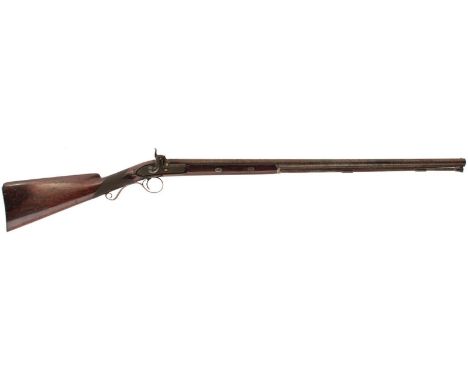 A 16-BORE SILVER MOUNTED PERCUSSION SPORTING GUN BY BOND, 31inch sighted damascus barrel inlaid in gold on the sighting flat 