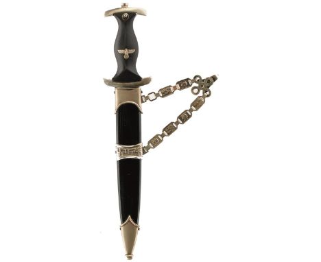 AN SS CHAINED OFFICER'S DAGGER, 22cm flattened diamond section blade RZM 7/66 etched with the motto Meine Ehre Heist Teue, re