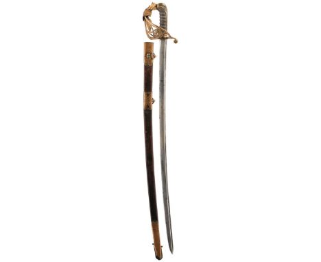 AN 1822 PATTERN WIVR INFANTRY OFFICER'S SWORD, 81cm pipe backed blade with spear point, etched with the Royal cypher to eithe