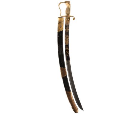 A GEORGIAN FLANK OFFICER'S SWORD, 72.5cm blade decorated with scrolling foliage, stands of arms, Royal arms, and maker's pane