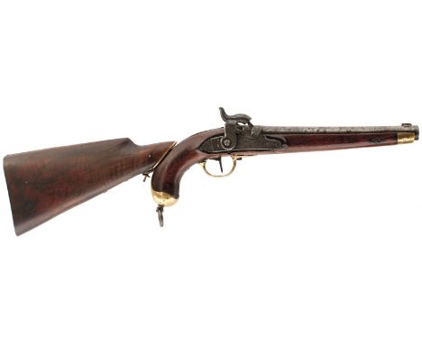 A .650 CALIBRE GERMAN PERCUSSION CAVALRY PISTOL, 12inch sighted barrel, stepped lock, full stocked with regulation brass moun