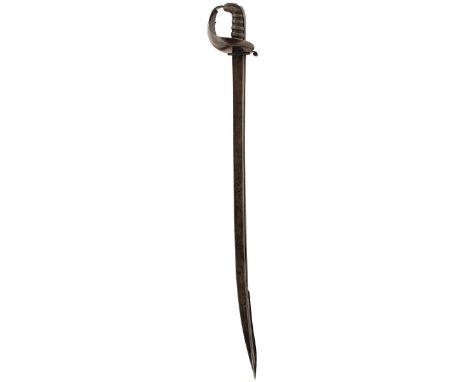 A HEAVY CAVALRY OFFICER'S CELTIC HILTED SWORD, 78cm pipe backed blade with spear point, Celtic decorated bowl guard with leat
