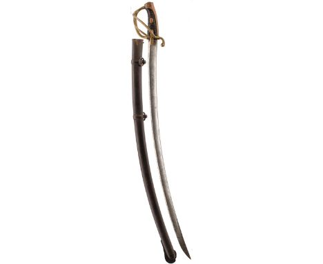 A RUSSIAN MODEL 1827 LIGHT CAVALRY TROOPER'S SWORD, 87.5cm sharply curved blade dated 1834 on the back edge and bearing an in