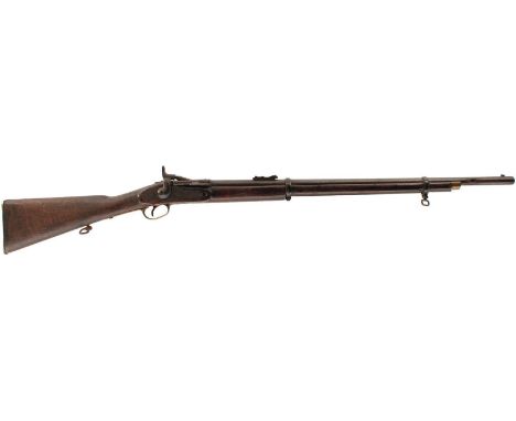 A WORN TWO-BAND SNIDER ENFIELD SHORT RIFLE, 29.5inch sighted rifled barrel fitted with ramp and ladder rear sights, the lock 