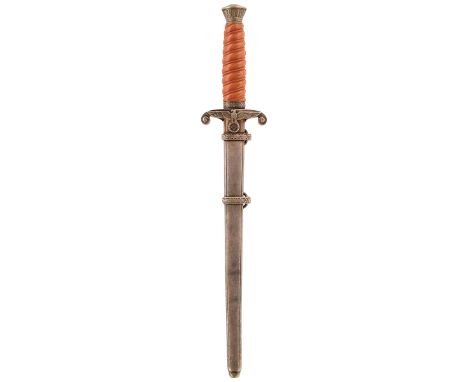 A THIRD REICH ARMY OFFICER'S DAGGER, 26cm flattened diamond section blade by Eickhorn of Solingen, regulation plated hilt wit