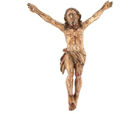 GOA, 18TH CENTURY, A CARVED IVORY CORPUS CHRISTI, polychrome decorated over all, 14cm high over all. From an established West