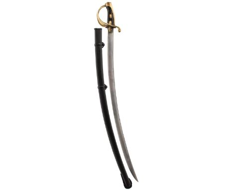 A RUSSIAN MODEL 1827 LIGHT CAVALRY TROOPER'S SWORD, 87cm sharply curved blade dated 1834 on the back edge and bearing an insc