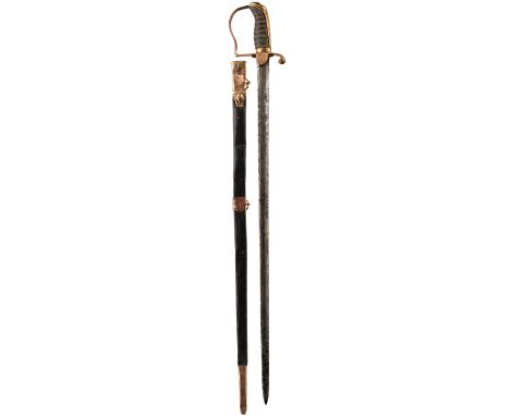 AN 1805 PATTERN NAVAL OFFICER'S SWORD OF JAMAICA INTEREST, 75cm blade decorated with scrolling foliage, stands of arms, crown