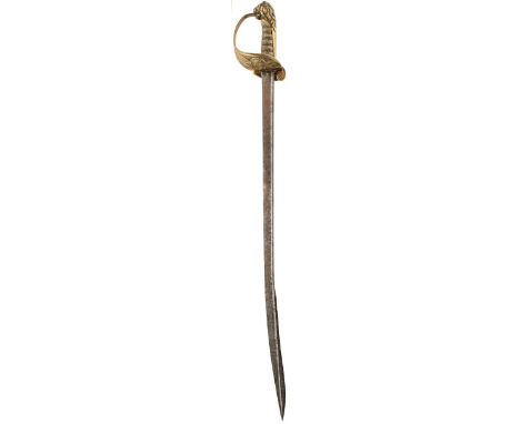 A WILLIAM IV 1827 PATTERN NAVAL OFFICER'S SWORD, 71cm pipe backed blade with spear point etched with scrolling foliage, crown