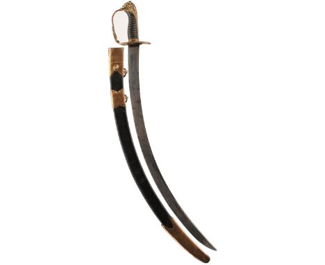 AN 1803 PATTERN INFANTRY OFFICER'S SWORD, 70cm unfullered blade decorated with stands of arms, scrolling foliage and crowned 