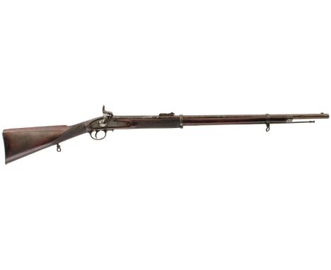 A .577 CALIBRE PERCUSSION VOLUNTEER 1856 PATTERN SHORT RIFLE, 33inch sighted barrel fitted with ramp and ladder rear sights, 