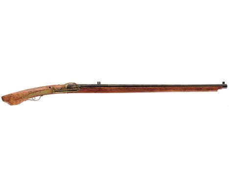 A 19TH CENTURY 28-BORE JAPANESE MATCHLOCK LONGGUN, 33.5inch sighted octagonal barrel decorated with two three-toed dragons am