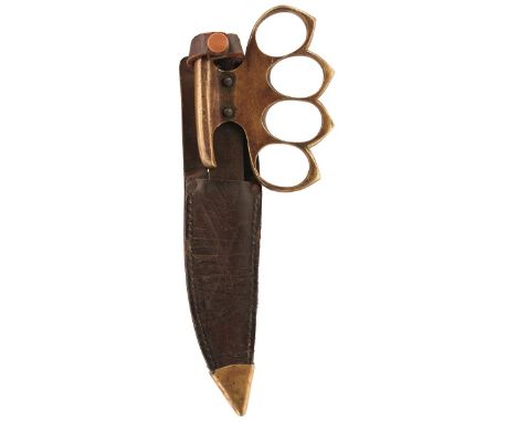 A FIRST WAR PERIOD PRIVATE PURCHASE TRENCH KNIFE, 19cm total blade length, clipped back tip, stamped with a maker's mark at t