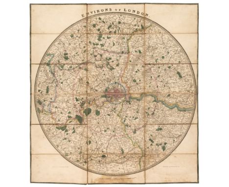 London. Wyld (James), Environs of London, 1840, engraved circular map with contemporary outline colouring, sectionalised and 