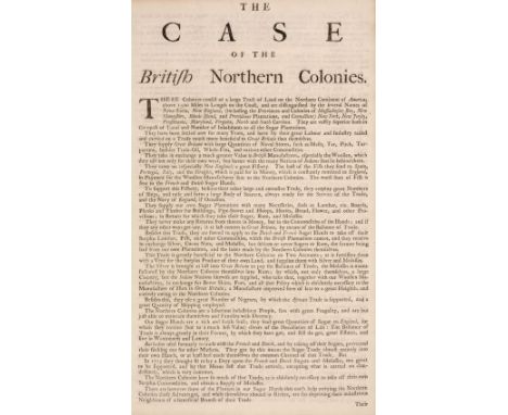 America. The Case of the British Northern Colonies, [London, 1731?], 3,[1] p., docket title, neat strengthening repair to hin