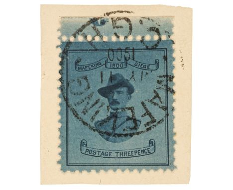 * Mafeking. 1900 3d General Baden-Powell, 21mm wide, upper marginal on piece, very fine used, SG 22QTY: (1)