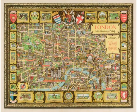 London. Lee (Kerry), London. The Bastion of Liberty, circa 1950, large colour lithograph pictorial map of London, very slight