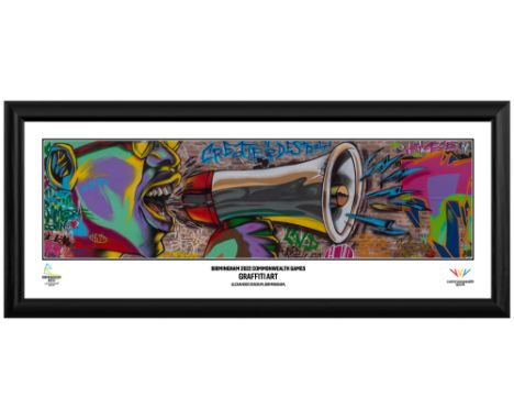 Framed print of bespoke graffiti artwork displayed in the Alexander Stadium during the Birmingham 2022 Opening Ceremony. This