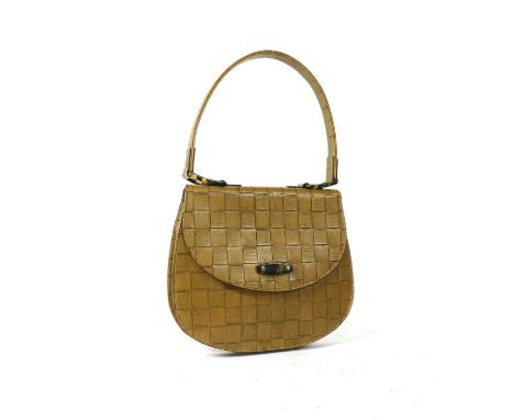 A vintage Roger Saul for Mulberry woven coated leather handbag,single flat handle, faux tortoiseshell detailing and front pla
