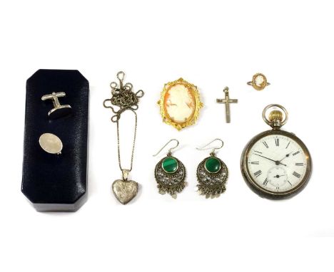 A sterling silver pin set open-faced pocket watch, 54mm diameter with a white enamel dial, black Roman numerals, subsidiary s