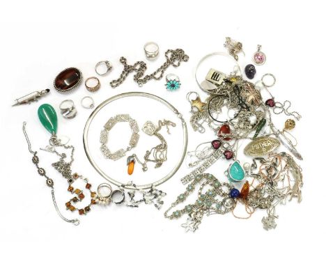 A quantity of silver jewellery, to include a Scottish agate set dirk brooch, a cabochon amazonite pendant and chain, a silver