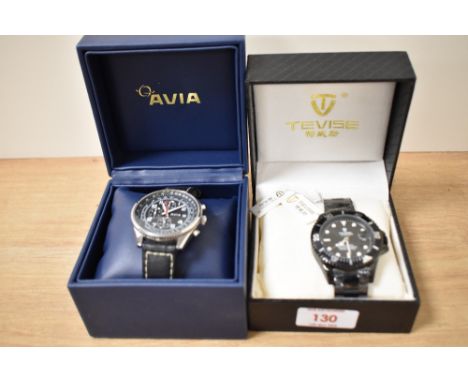 Two gentlemen's wristwatches comprising a new in box Tevise with a black dial and baton five minute markers and date aperture