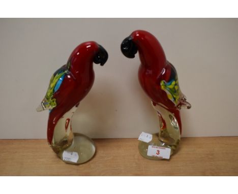 A pair of decorative art glass parrots in the manner of Murano or other Italian factories but most likely of Eastern origin&n