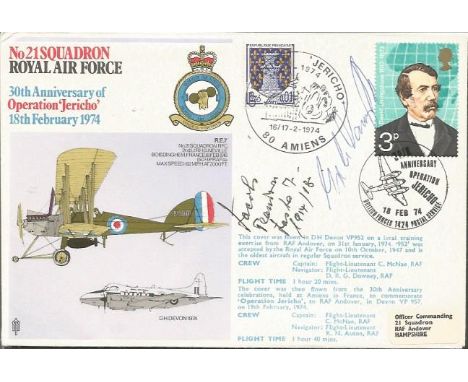 Great War aces signed cover. Luftwaffe ace Josef Jacobs, 46 victories, US ace George Vaughan 13 victories signed No 21 Sqn Op