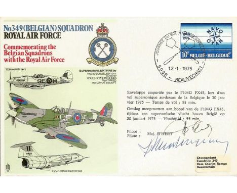 WW2 fighter ace Ambassador Roger Malangrau Belgian WW2 Battle of Britain pilot signed Spitfire cover. RAFSP6d No.349 Belgian 