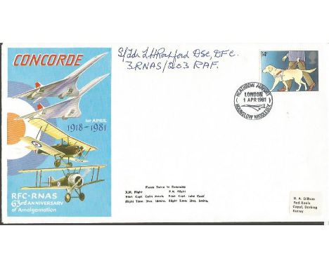 Great War fighter ace Sqn Ldr Leonard Rochford DSC DFC signed 1981, RNAS 63rd ann cover. Good Condition. All signed items com