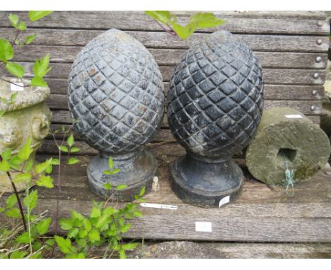 TWO DECORATIVE GARDEN PINEAPPLE GATE TOPPERS, H 46 cm  (2)