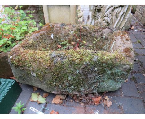 AN ANTIQUE RECTANGULAR SANDSTONE TROUGH, 50 X 65 cm