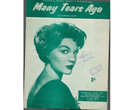 CONNIE FRANCIS Singer signed vintage 'Many Tears Ago' Sheet Music Good condition. Est