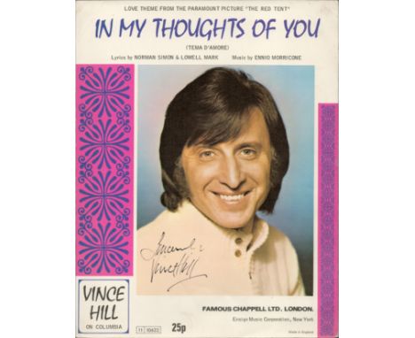 VINCE HILL Singer signed vintage 'In My Thoughts Of You' Sheet Music Good condition. Est