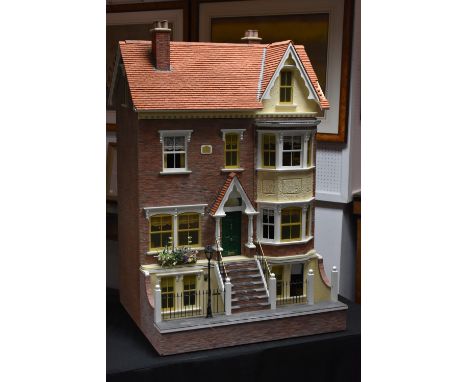 Doll's Houses - Jan's Cottage, Green Gables, a 1/12 (48th) scale model, four storey town house, canopy roof above hinged fron