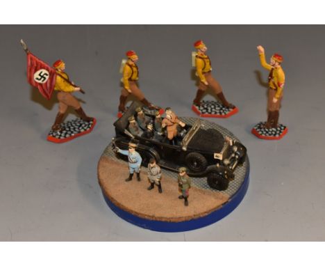 Miniature Models -  a kit built Nazi Germany model, Hitler stood saluting from a state car, with driver and four passengers; 