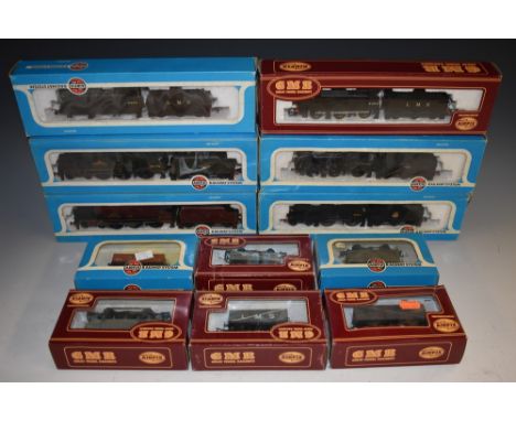 Airfix OO gauge Trains - a Fowler 0-6-0 tank locomotive and tender, black LMS livery, Rn4454 x2;  others 4-6-0 The Duke of We