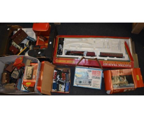 Hornby Railways - OO gauge,  an Electric L M S Express passenger train set (incomplete);  assorted track, buildings, speed co