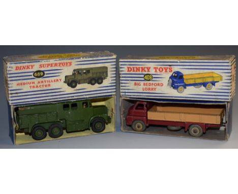 Dinky Toys  -a Supertoys 689 Medium Artillery Tractor; a 408 Big Bedford Lorry, red cab, tan bed, grey tyres, both boxed (2)