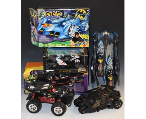 Batman - a Mattel 1966 TV series limited edition Batcycle and Sidecar, 1:12 scale; a DC Comics Classic Batmobile with figures