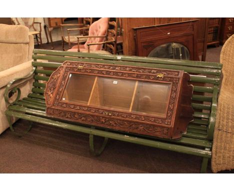 Green painted scroll arm garden bench