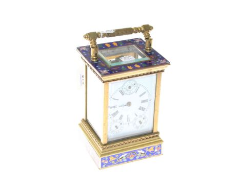 Brass and cloisonne enamel carriage clock