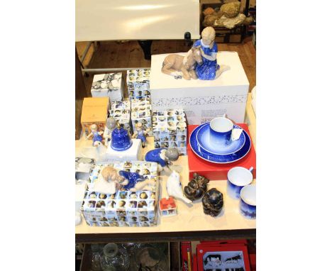 Collection of Royal Copenhagen figures, birds, cups, etc including 'girl with foal' and 'Else sleeping', mostly with boxes (e