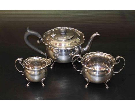 Silver three piece tea service, gross 34oz