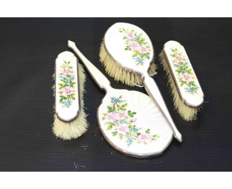Collection of silver and enamel dressing table articles