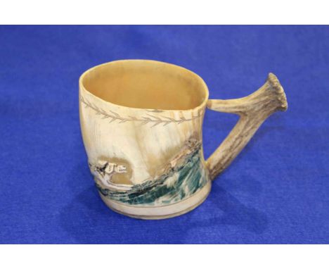 Victorian stag and horn Scottish hunting mug
