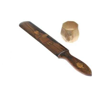 Mouseman napkin ring and marquetry page turner (2)